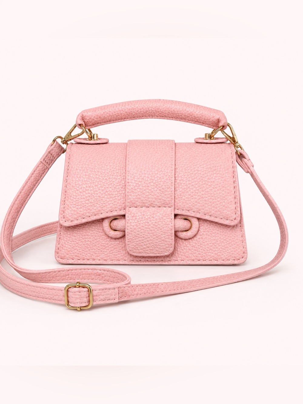 New Mini Pink Pebbled  faux Leather Top-Handle Crossbody Bag